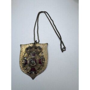 WWII Pro Aris Et Pro Focis medal Cronw Cross Red Enamel Germany Necklace